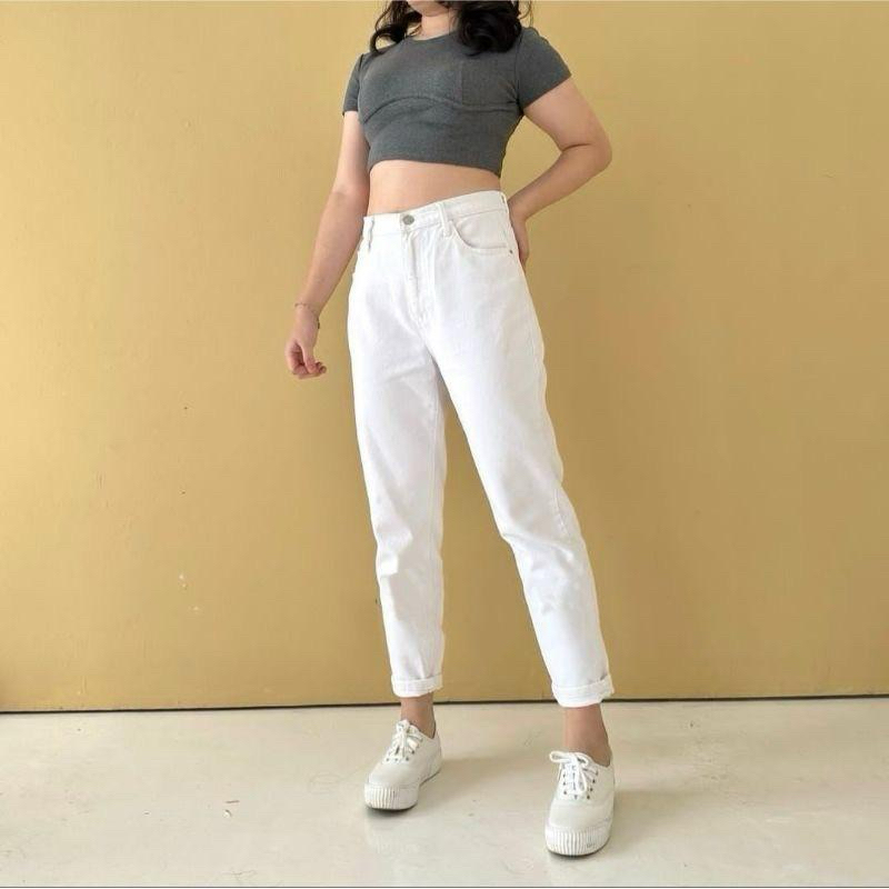 Celana panjang Jeans Boyfriend Cewek // OOTD celana cewek Hits highwaist