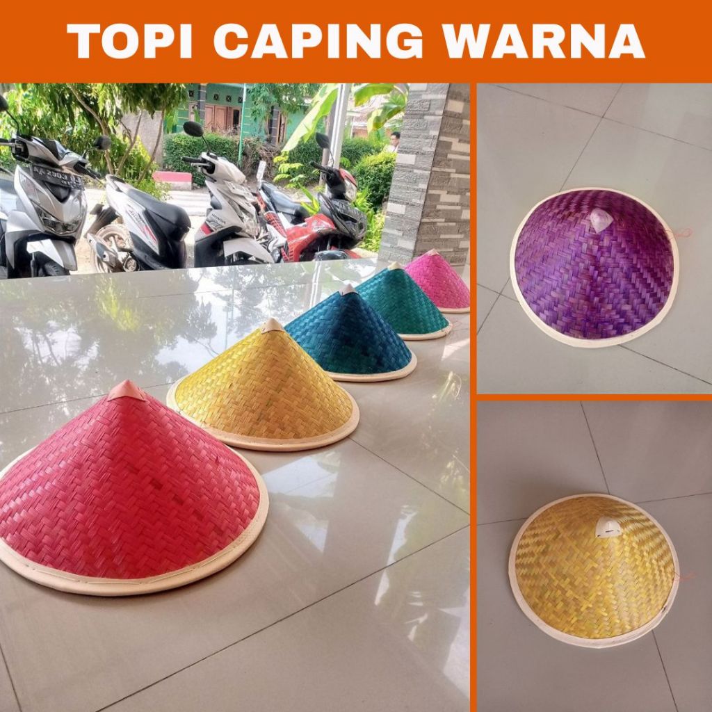 Caping warna , Tudung caping warna / Topi caping bambu warna