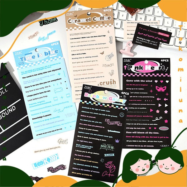 

1 set isi 4 lembar heart voice word sticker deco stiker quotes kata mutiara journal scrapbook HB1967