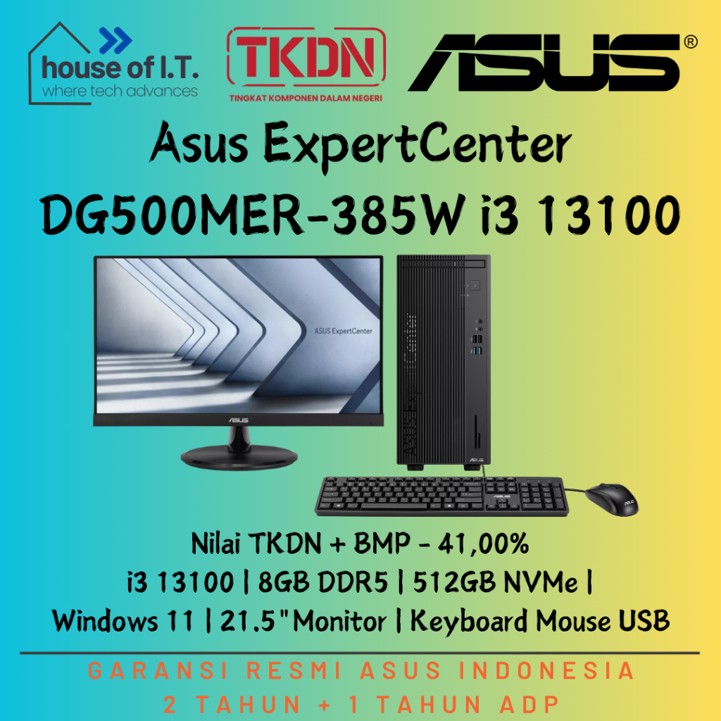 PC TKDN ASUS DESKTOP PC DG500MER-385W i3 13100 8GB DDR5 512GB NVMe Windows 11 21.5"Monitor - PC TKDN