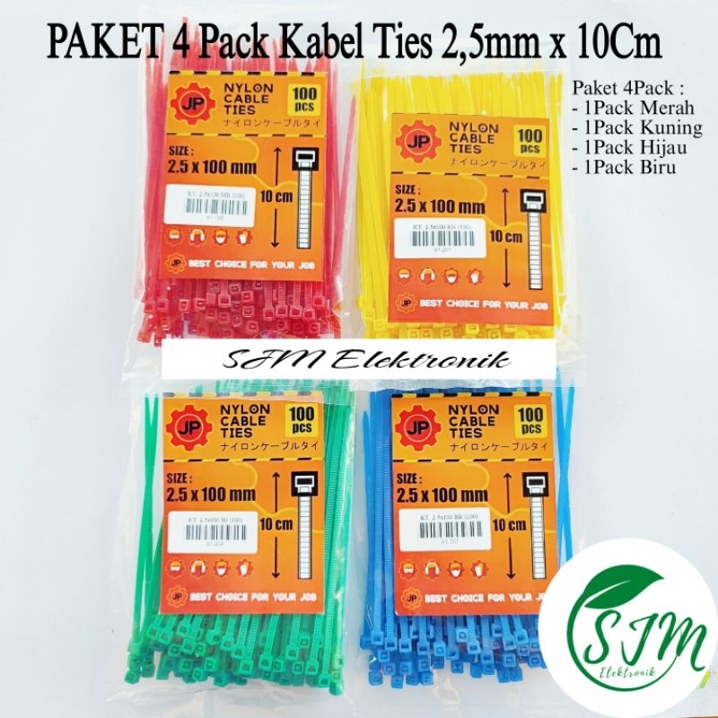 PAKET 4 Pack Kabel ties warna warni 10cm cable ties 2,5mm x 100mm pengikat kabel