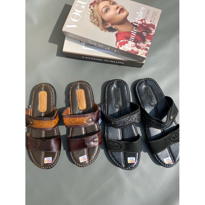 Sandal cowok slop arz/sandal kulit pria/sandal cowok kekinian