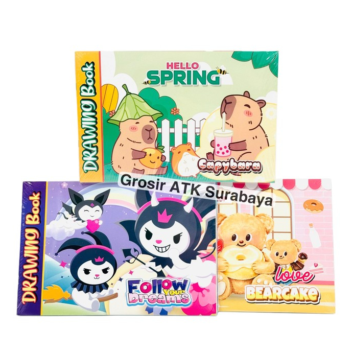 

( DAPAT 1 PAK ISI 10 PCS ) BUKU GAMBAR FANCY A4 / Drawing Book Fancy A4 Beruang Capybara Kuromi