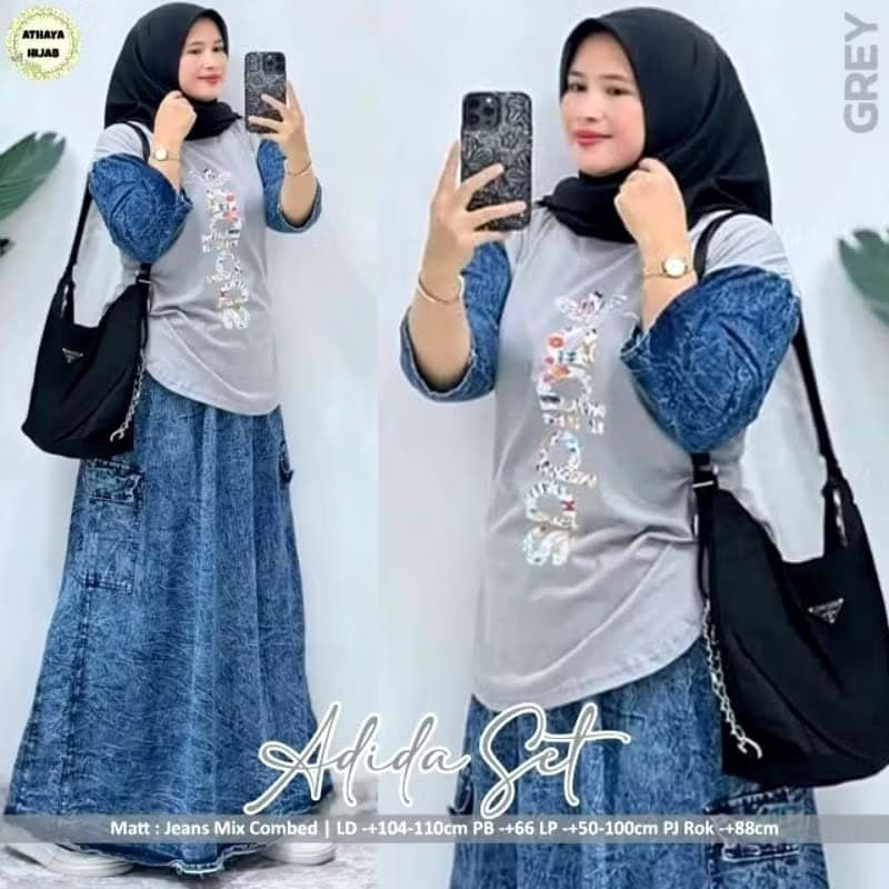 ADIDAS set rok/setelan wanita/ootd muslimah/fashion muslim/stelan remaja/kekinian