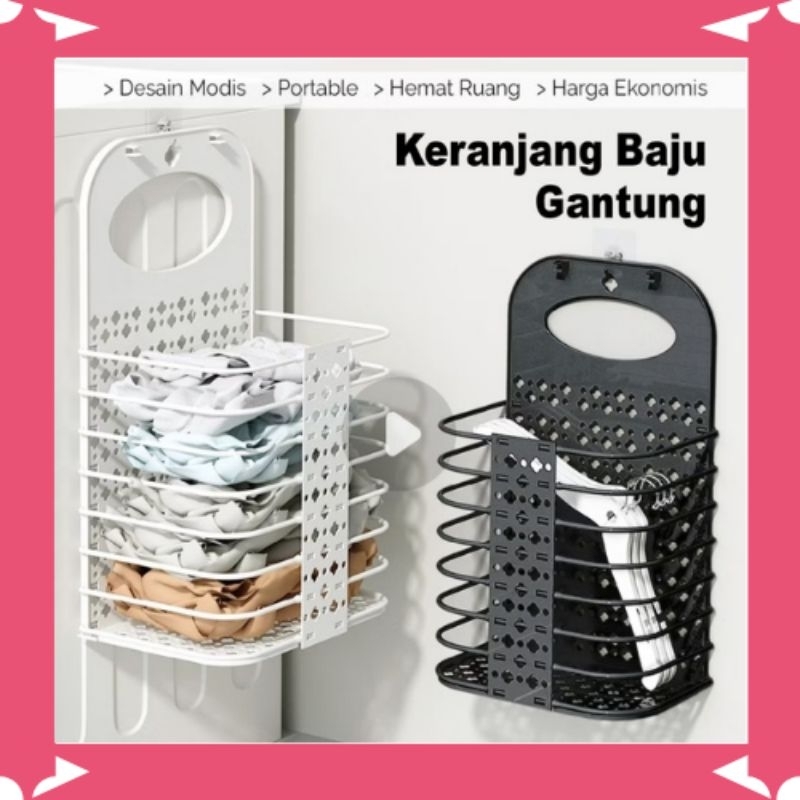 Rak Keranjang Laundry Gantung Dinding Mesin Cuci Bisa Lipat Baju Pakaian Kotor Cucian Pakaian Laundr
