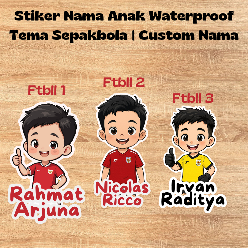 

Stiker Nama Anak Waterproof Tema Sepakbola | Custom Nama | Vinyl Glossy Tahan Air | Untuk Tumbler & Kotak Makan | 30pcs