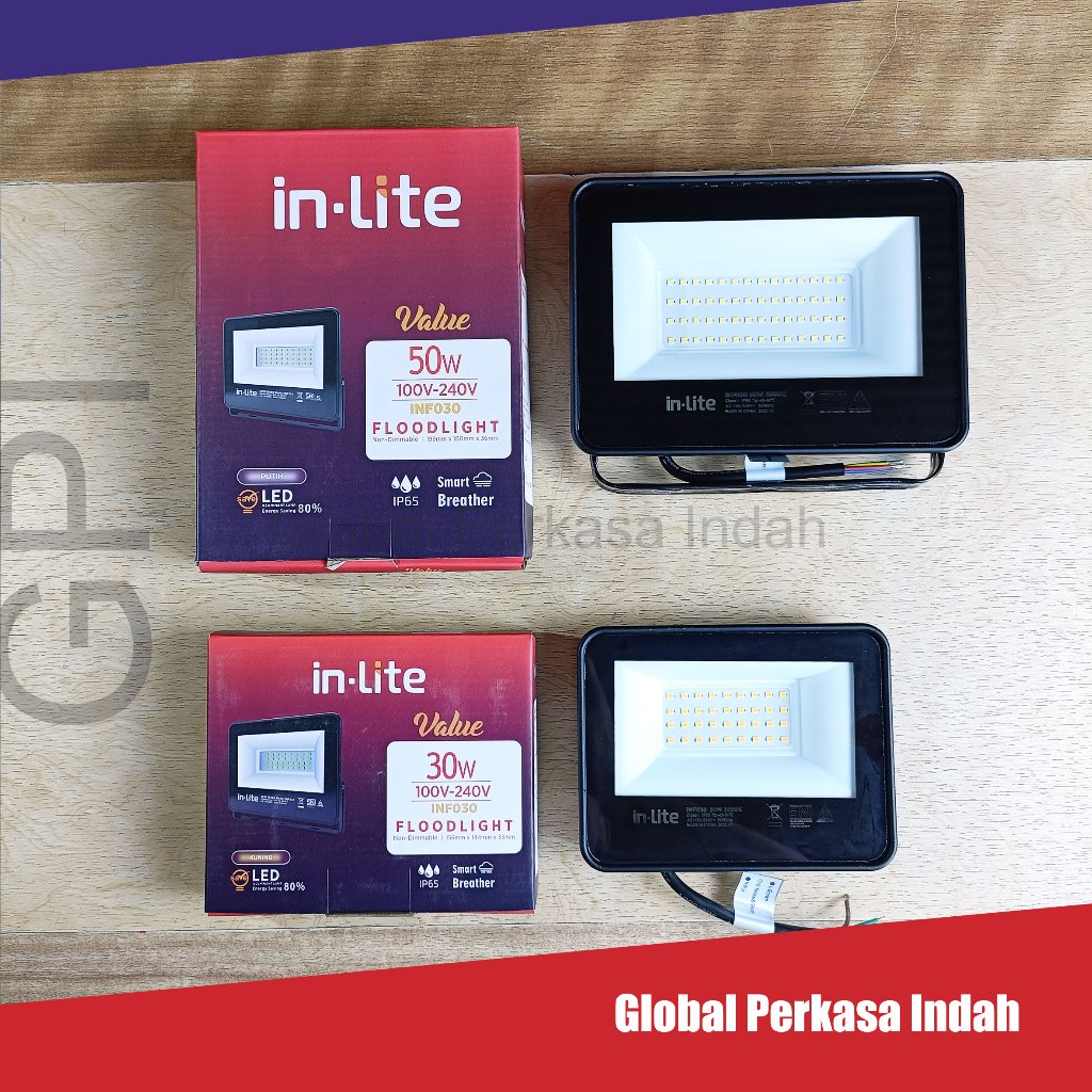 INLITE LAMPU SOROT FLOOD LIGHT LED 10W 20W 30W 50W INF030 PUTIH KUNING