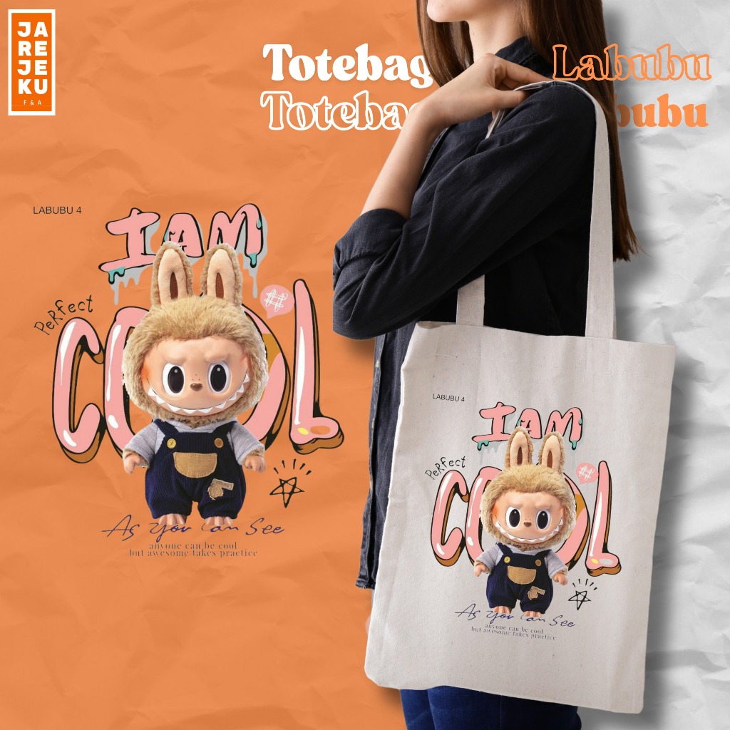 Totebag Labubu / Tote Bag Kanvas Resleting / Totebag Canvas Premium / Tas Selempang /Tote Bag Reslet