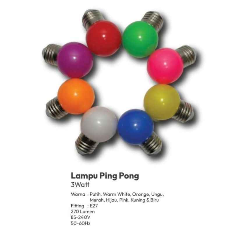 EURUTION LAMPU LED PING PONG 3W 3 WATT / BOHLAM HIAS BULB E27 SUPERLED / LAMPU DEKORASI TIDUR HIAS C
