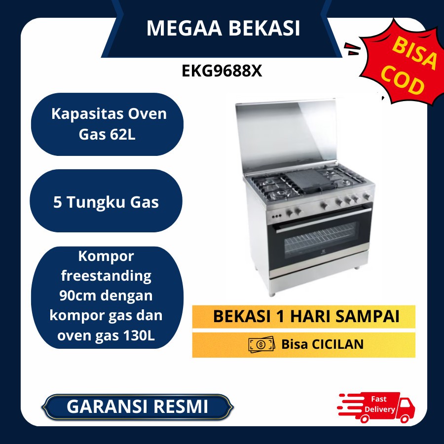 ELECTROLUX KOMPOR GAS DAN OVEN GAS 130 L EKG9688X EKG 9688 X FREESTANDING ULTIMATTASTE 500 GARANSI R