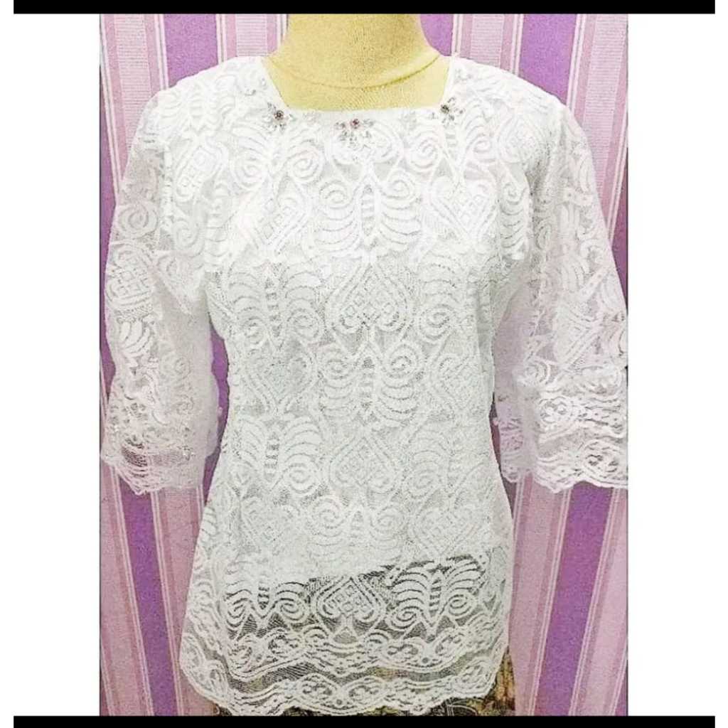 ogeklana_Atasan Brokat Model Tangan Kerut Brokat Elegan Atasan Brokat Mewah