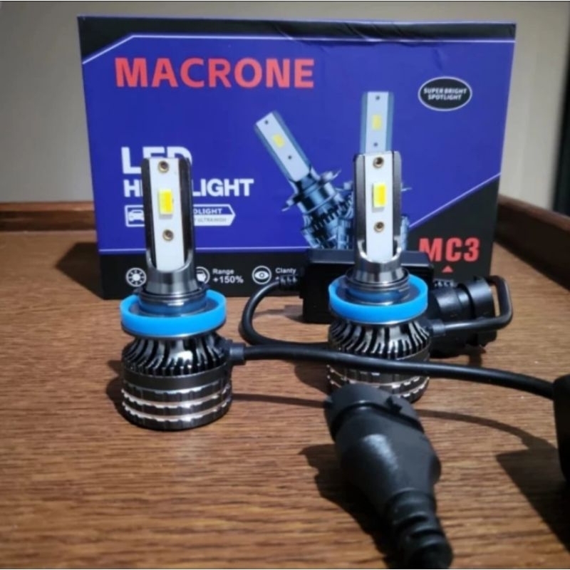 Lampu Led Mobil 3warna Soket H11 Macrone MC3, Sepasang