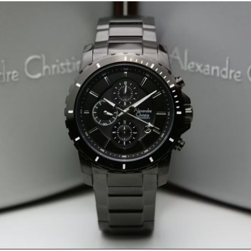 JAM TANGA ALEXANDRE CHRISTIE AC 6141 RANTAI PRIA ORIGINAL BERGARANSI FULL BLACK