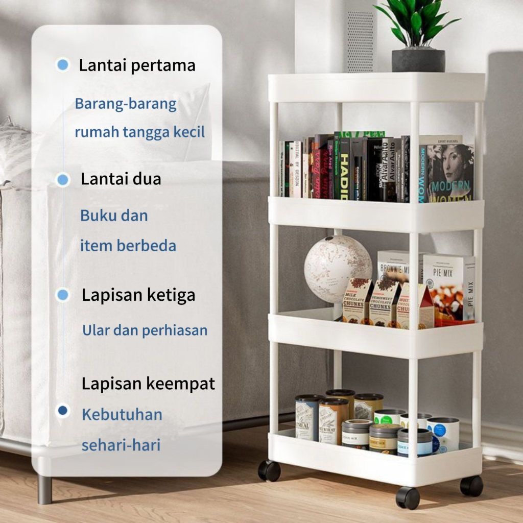 RAK TROLI PERSEGI 4 SUSUN RAK PLASTIK SUSUN SERBAGUNA RAK BUMBU DAPUR