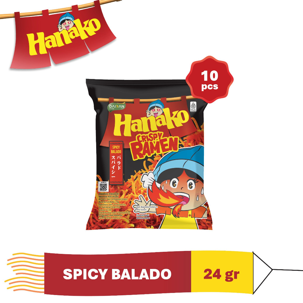 

Hanako Snack Crispy Ramen Spicy Balado 10 x 24 gr