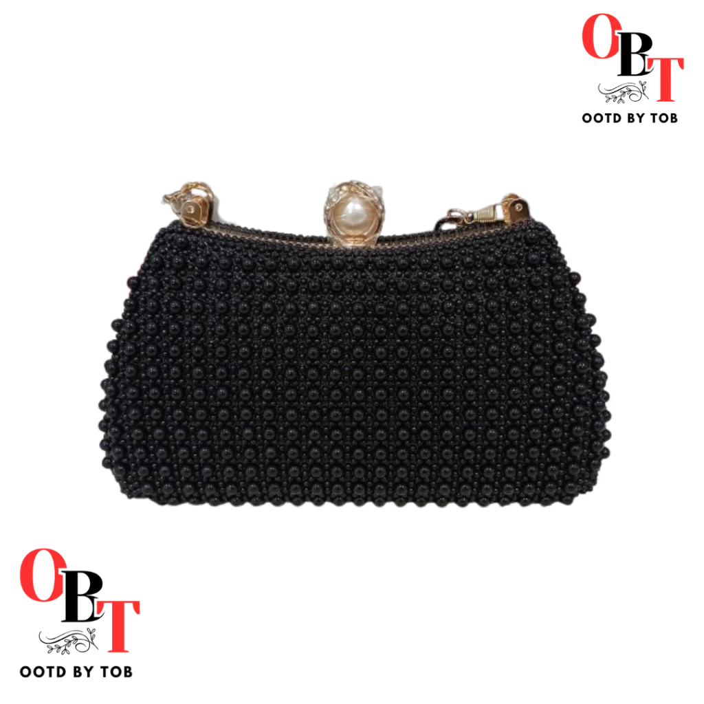 Tas Pesta Kondangan Wanita Import Mewah Mutiara Premium - Hitam
