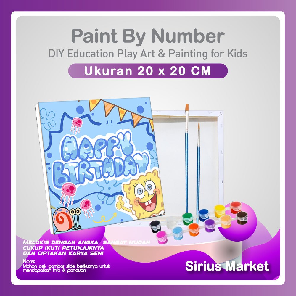 

1 Set Belajar Melukis DIY Paint by Number 20x20 Happy Birthday