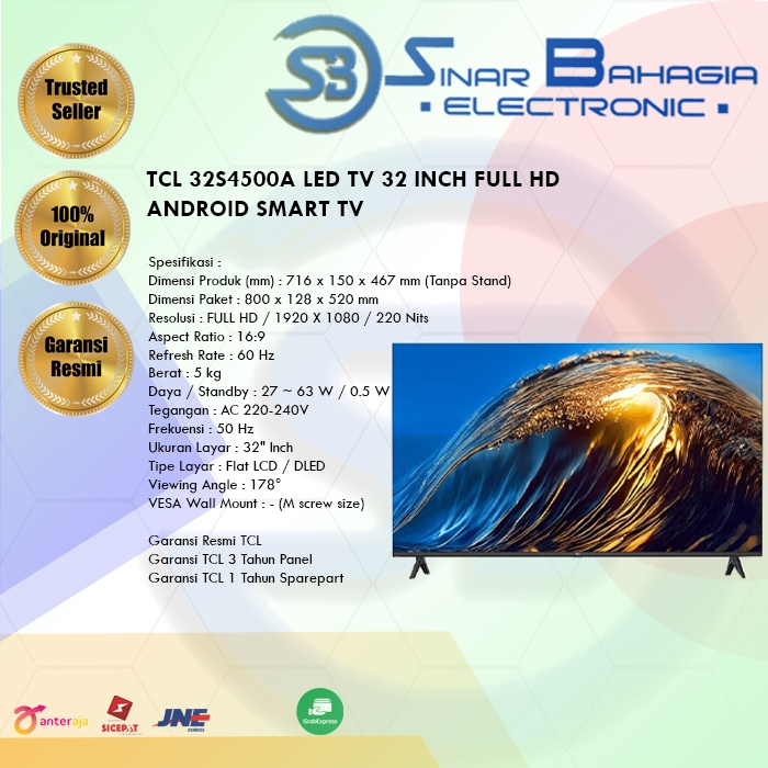TCL 32S4500A LED TV 32 INCH FULL HD ANDROID SMART TV (NEW KHUSUS BANDUNG)