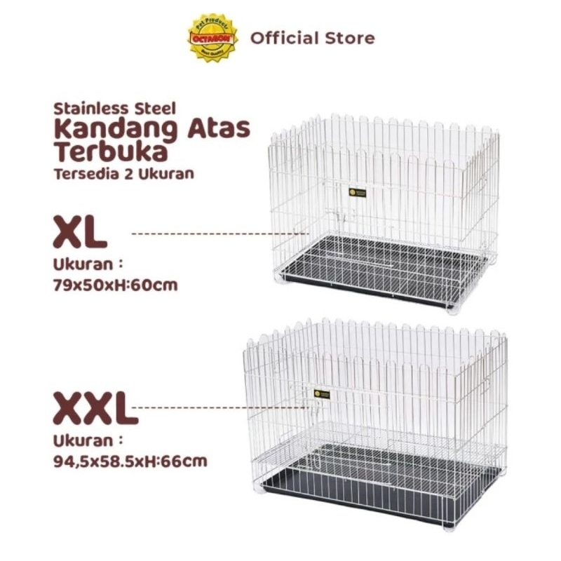 Pet Cage Puppy Octagon Stainless Steel - Kandang Terbuka Anjing Kucing Anti Karat