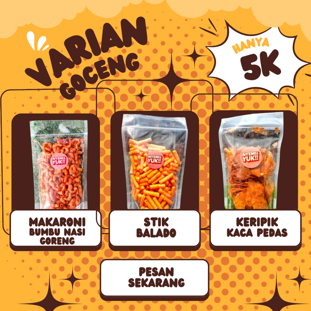 

Cemilan 5RB - Makaroni Bumbu Nasi Goreng, Stik Balado, Keripik Kaca Pedas | Nyemil Yuk!!