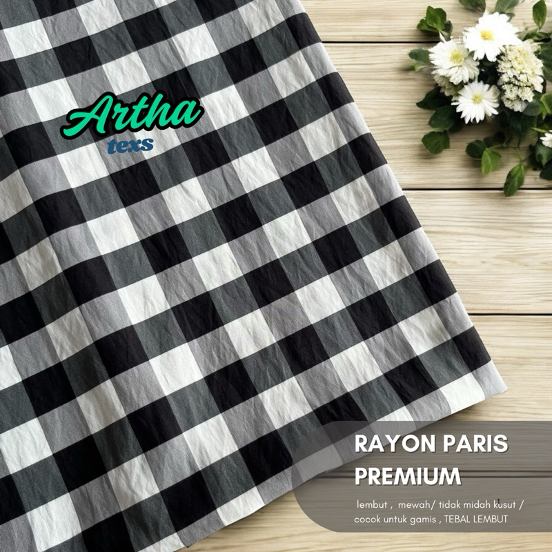 kain katun rayon paris premium motif kotak2 /kain kemeja motif kotak2