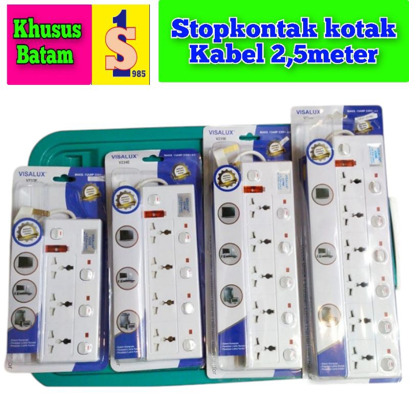 STOPKONTAK KOTAK 13A KABEL 2,5METER 6LUBANG,5LUBANG,4LUBANG,3LUBANG VISALUX V233E,V234E,V235E,V236E 
