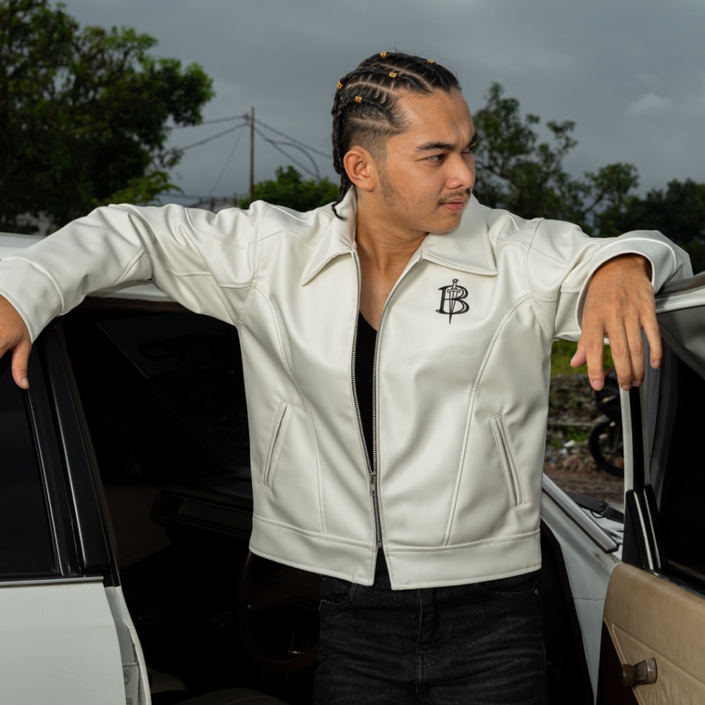 BOZRVK - LEATHER JAKET - JAKET KULIT PRIA BOXY CUT LEAD WELL WHITE BONE