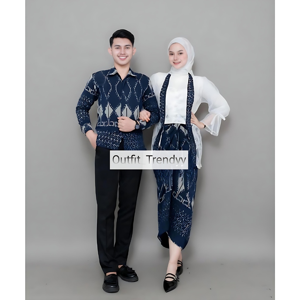 PUSPA KEBAYA NAVY COUPLE TENUN - BATIK TENUN COUPLE - SET COUPLE TENUN - BAJU COUPLE KONDANGAN - BAJ