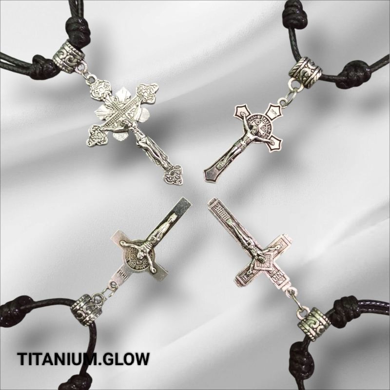 Kalung Salib Pria Wanita | Tali Hitam Fashion Korea | Kalung Couple Kekinian