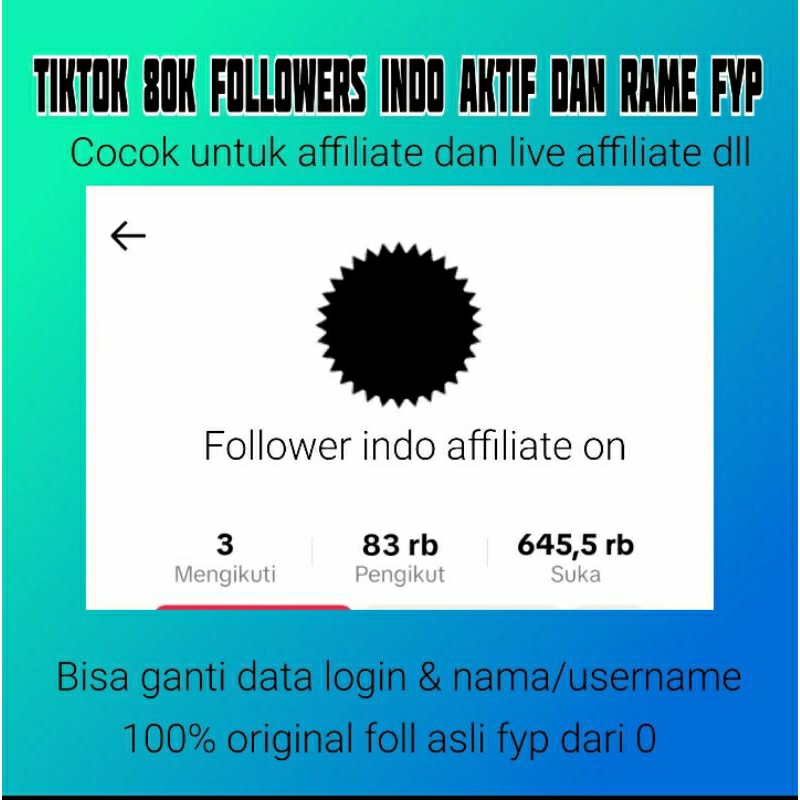 akun tiktok affiliate 80k followers indo aktif rame fyp