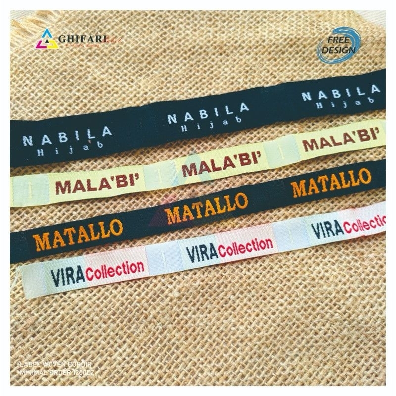 Free desain 1,5x6cm label woven bordir custom/woven damask label pakaian label distro label baju lab