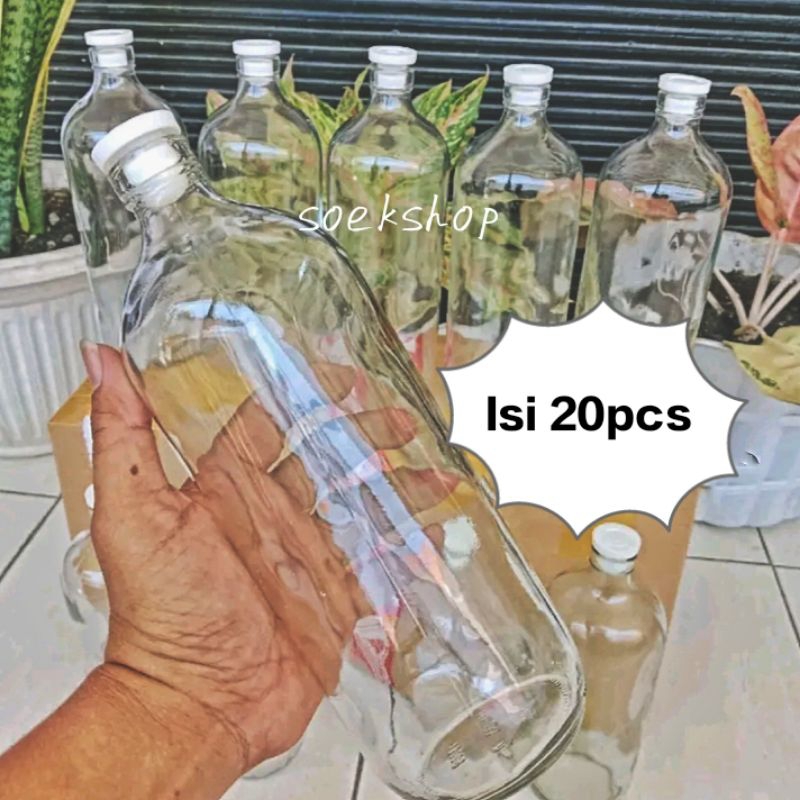 BOTOL KACA BENSIN 1L / BOTOL KACA BENSIN 1LITER, (ISI 20PCS), BOTOL KACA 1000ML, BOTOL JAMU