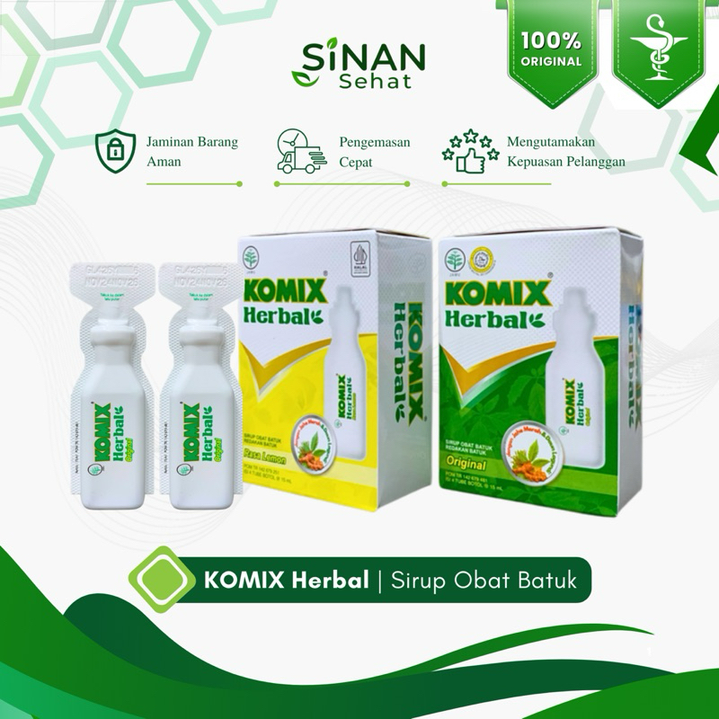Apotek Sinan Sehat | KOMIX Herbal Tube Sirup Obat Batuk | 1 Box isi 4 Tube Botol @15mL | Rasa Lemon 
