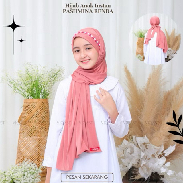 Hijab Instan Anak Pashmina Renda Tali Jersey Premium 6-12 Tahun Kerudung Anak Perempuan Jilbab insta