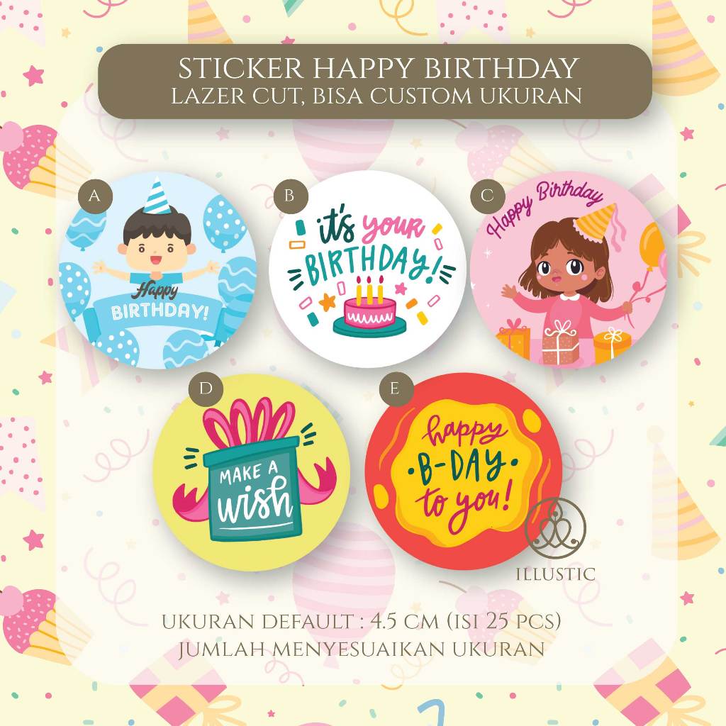 

Sticker Stiker Bulat Happy Birthday Bisa Custom Ukuran