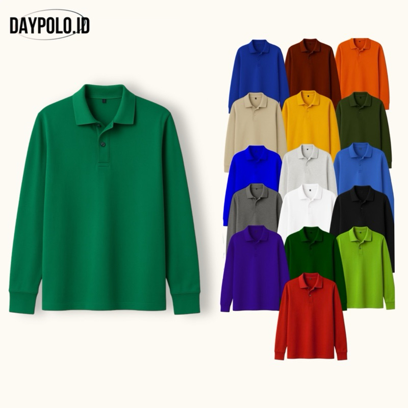 Kaos Polo Shirt Basic Lengan Panjang Unisex Pria Wanita Baju Polo Shirt Polos Pria Wanita Lengan Pan