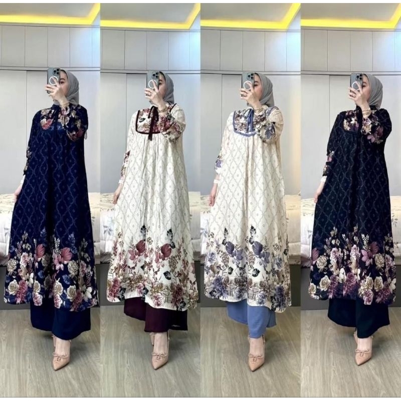 NAGITA SET LONG TUNIK/SET WANITA PREMIUM TERBARU/SET TUNIK CELANA