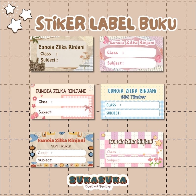 

stiker mata pelajaran custom/ stiker buku lucu / stiker mapel / stiker nama / AESTHETIC