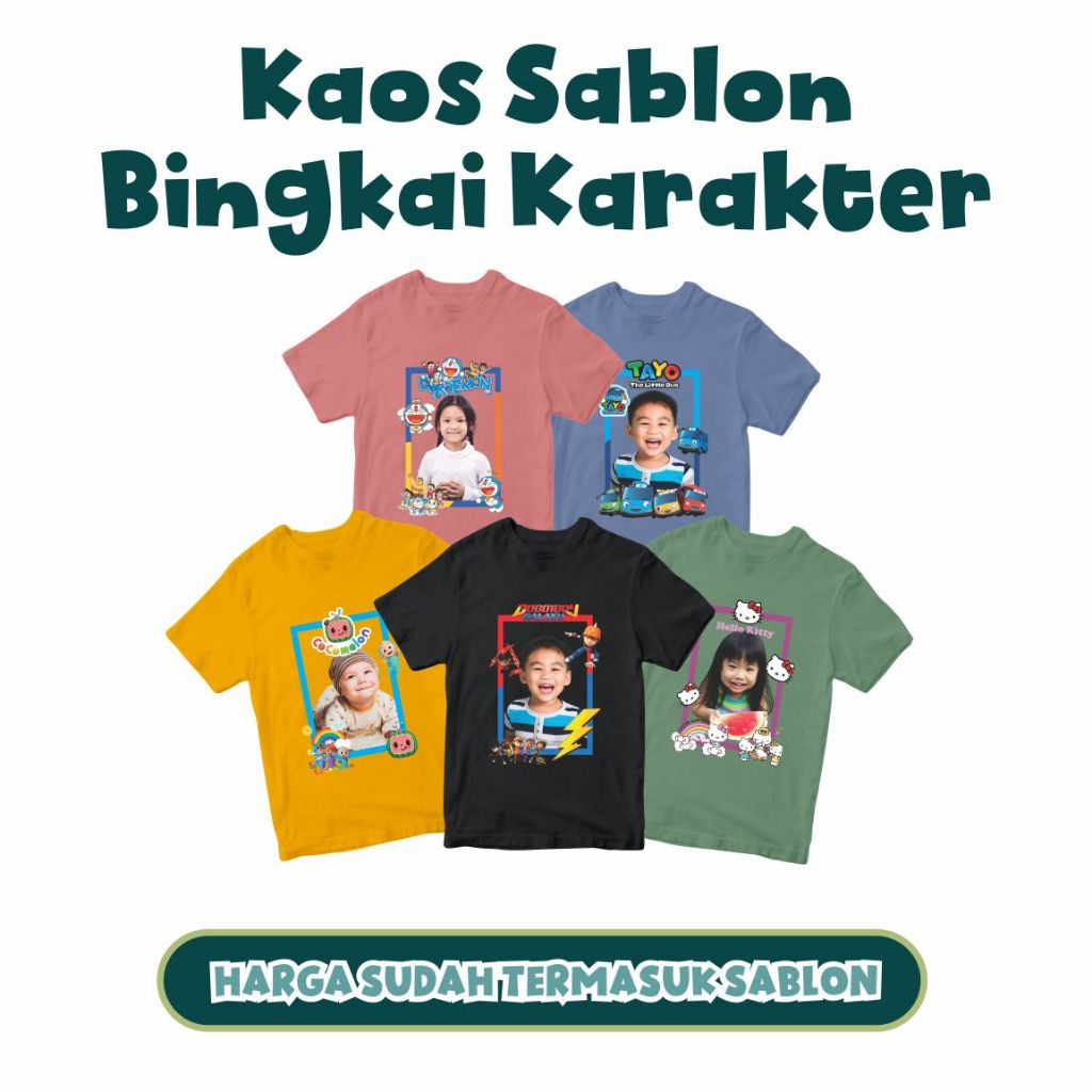 Kaos Anak Sablon Foto & Nama | Kaos Anak Sablon Foto Bingkai Kartun | Kaos Anak Sablon | Kaos Anak C