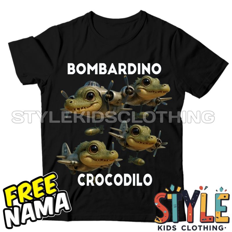 BISA COD Kaos Anak Baju Anak Anomali Bombardino Crocodilo Free Nama T-shirt Baju Anak Bombardino Cro