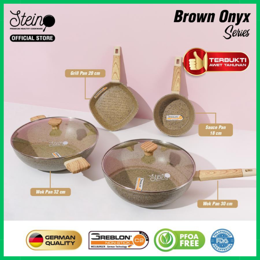 Stein Cookware Onyx Set 4 Pcs Wajan & Panci Anti Lengket Elegan dan Tahan Lama Cocok Semua Kompor