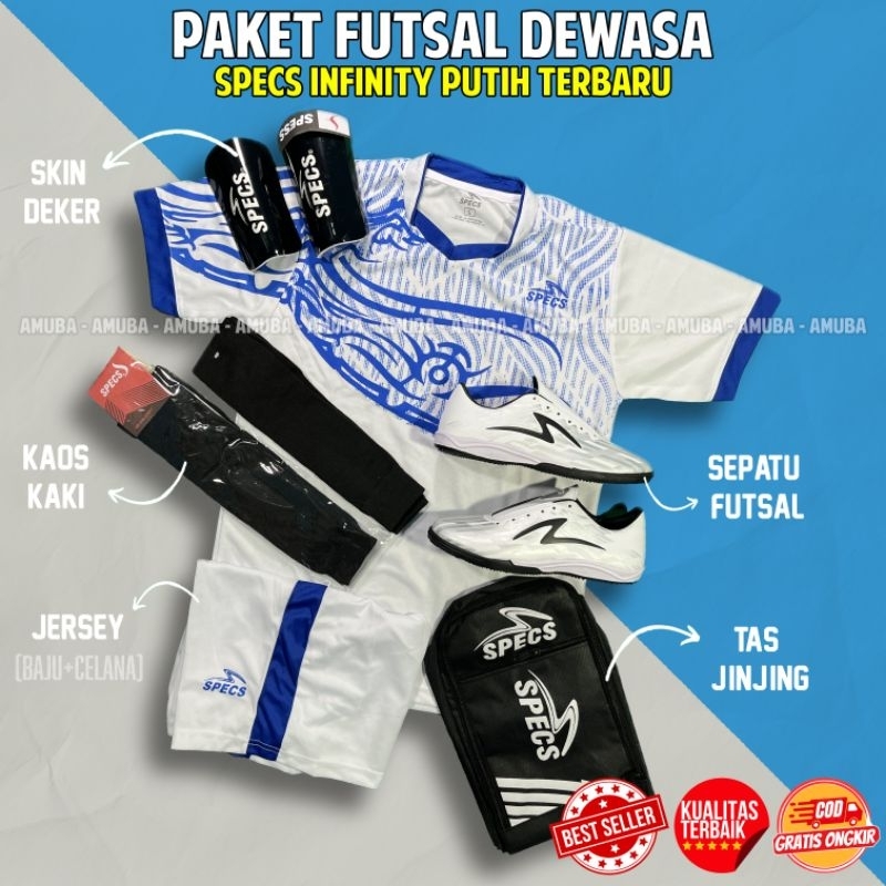 Promo Sepatu Futsal Specs Infinity Putih Lengkap Paket Komplit Sepatu Futsal Specs Terbaru
