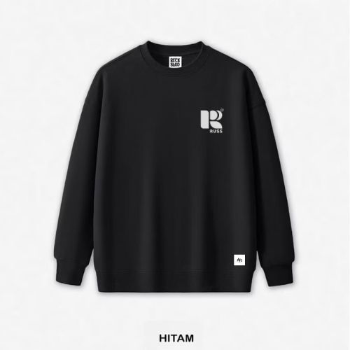Russ.Co Sweater Crewneck Basic Vintage Cotton Plecce Tebal Sig Logo Text Unisex Hitam M-L-XL & XXL G