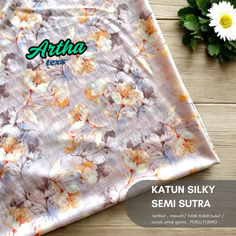kain katun silky premium motif bunga /kain semi sutra motif / kain gamis motif bunga