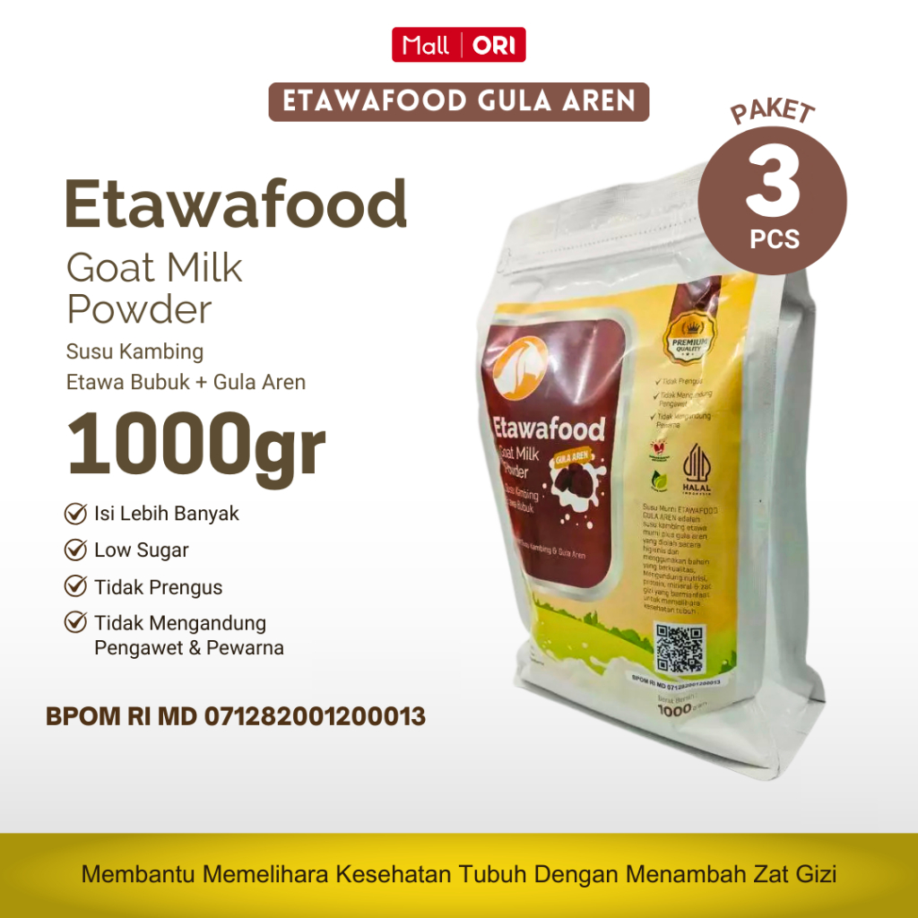 

PAKET 3 PCS ETAWAFOOD Susu Kambing Etawa Bubuk Gula Aren 1KG Asli Original Rendah Gula Premium