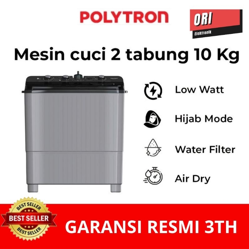 POLYTRON MESIN CUCI 2 TABUNG PRIMADONA SERIES 10 KG PWM-1081Y