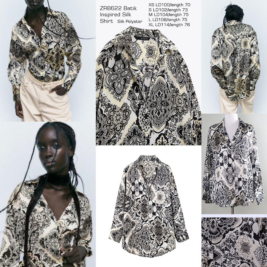 [shp] ZARA 622 Batik Inspired / Print Shirt - Baju Atasan Kemeja Kerja Motif Batik Lengan Panjang Wa