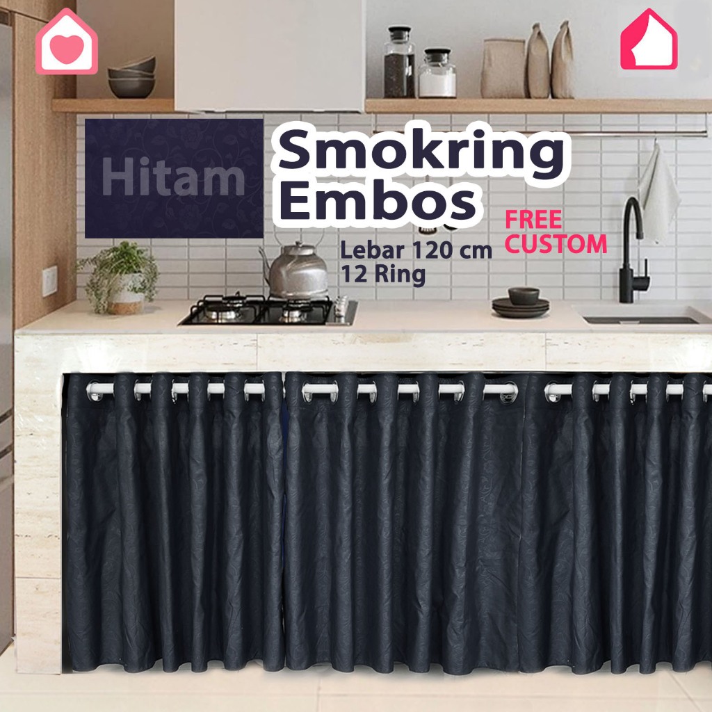 Gorden Kolong Dapur Smokring Embos Polos Tirai Penutup Bawah Meja Dapur Aesthetic Minimalis