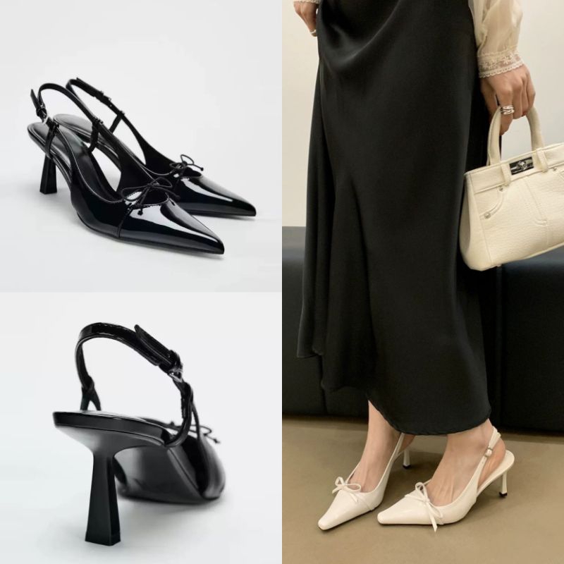 Sepatu ZARA Pita bow Slingback Heels Shoes