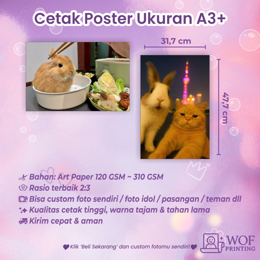 Cetak Poster A3+ – Custom Foto Sendiri | Cetak Foto Art Paper Glossy/Doff